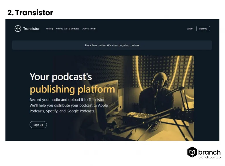 Transistor-top-10-de-plataformas-de-alojamiento-para-podcasts-en-2021 - Branch agencia inbound