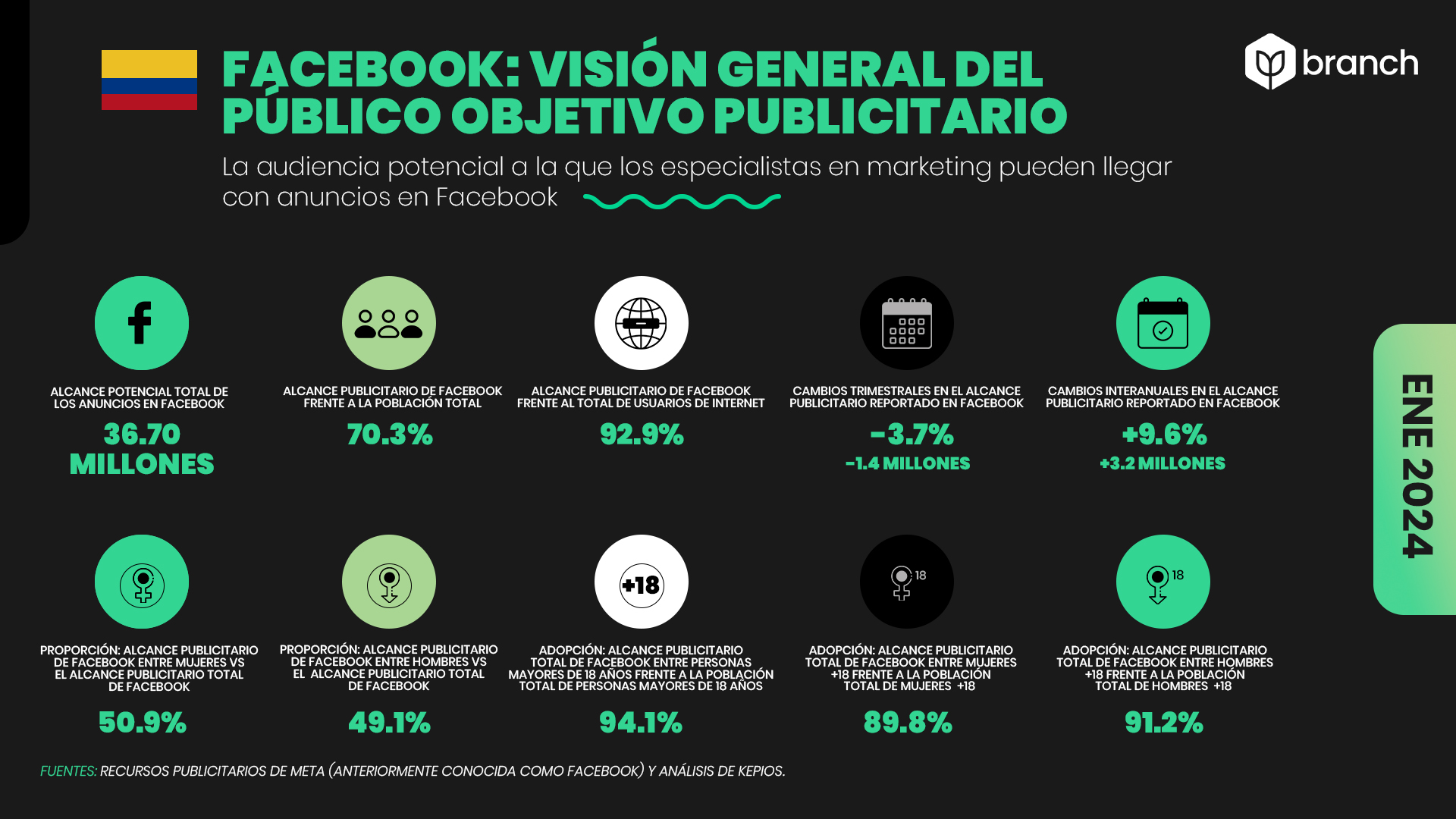 Estadísticas de la audiencia de Facebook en Colombia 2023-2024